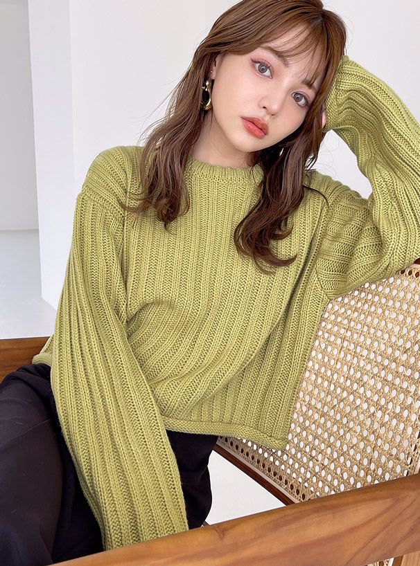 日本 GRL - 圓領坑條短版針織上衣-深灰 (F)