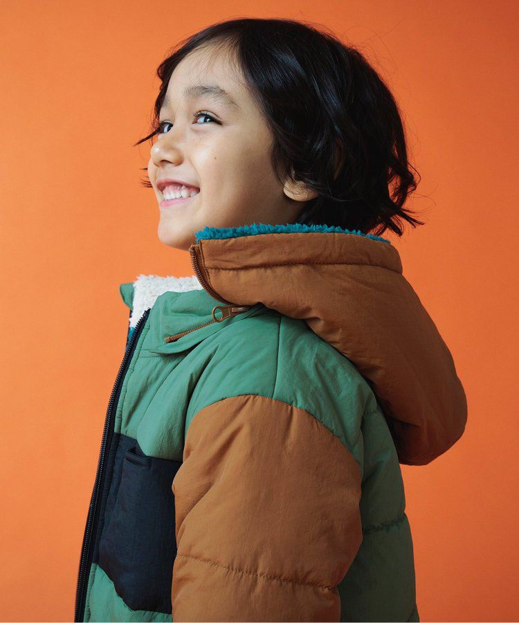 日本 BREEZE - [雙面穿]絨毛鋪棉繽紛保暖外套-黑系&迷彩