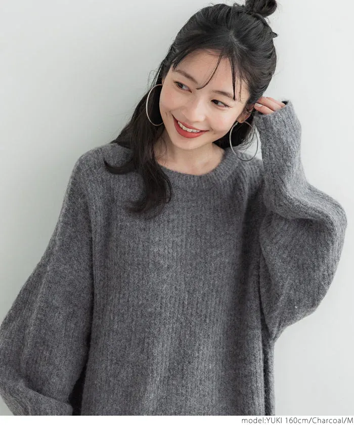 日本 COCA - ふあふあ 柔軟長版寬鬆毛衣-卡其