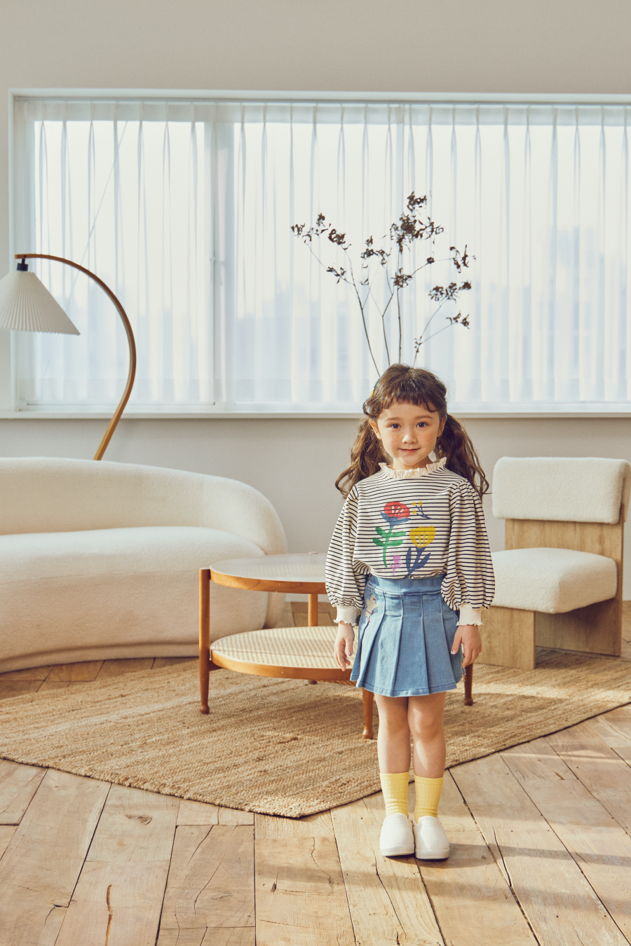 韓國 Mimico - 鬆緊腰寬百褶褲裙-花朵