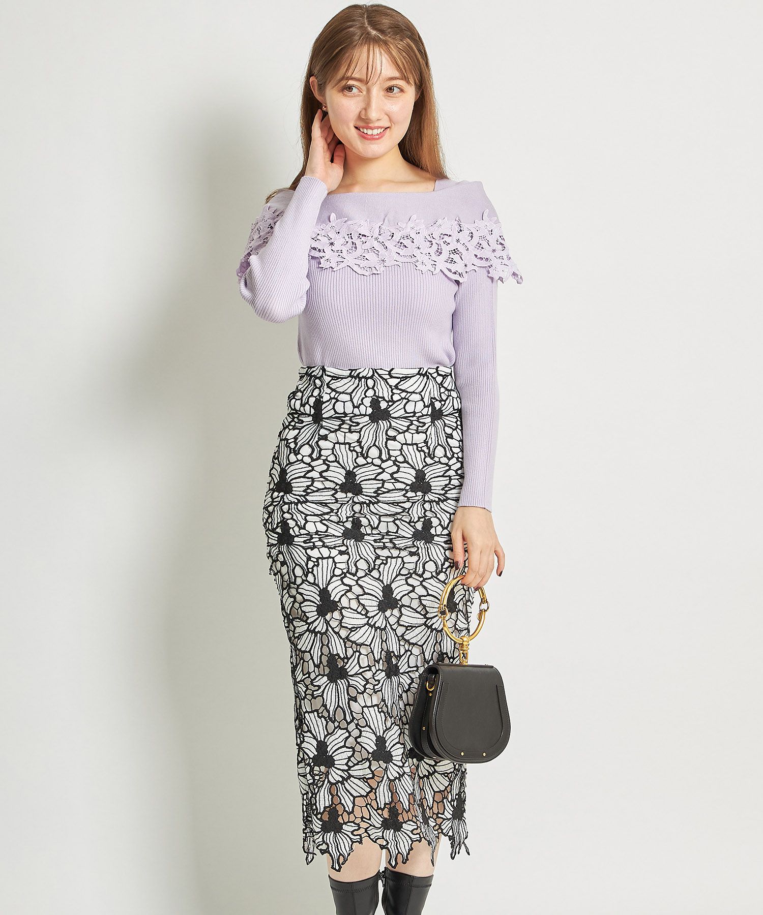 日本 tocco-closet - 氣質蕾絲拼接針織上衣-天使白