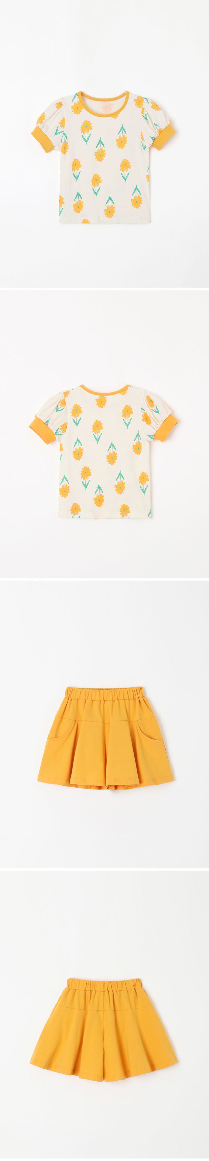 韓國 OZKIZ - 滿版小黃花印短袖套裝-白X黃