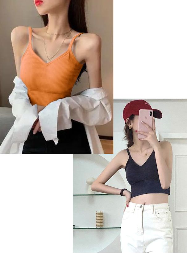 日本 GRL - V領細肩帶內搭/小可愛(附Bra)-米杏