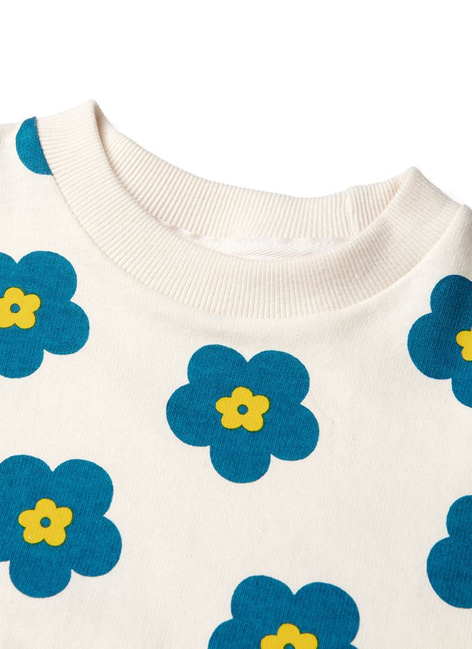 韓國 OZKIZ - (附包包)滿版藍花印長袖連身洋裝-米