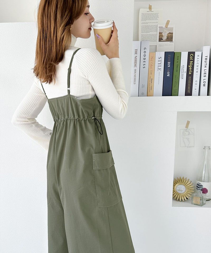 日本 Classical Elf - 工裝風側抽繩吊帶褲-黑