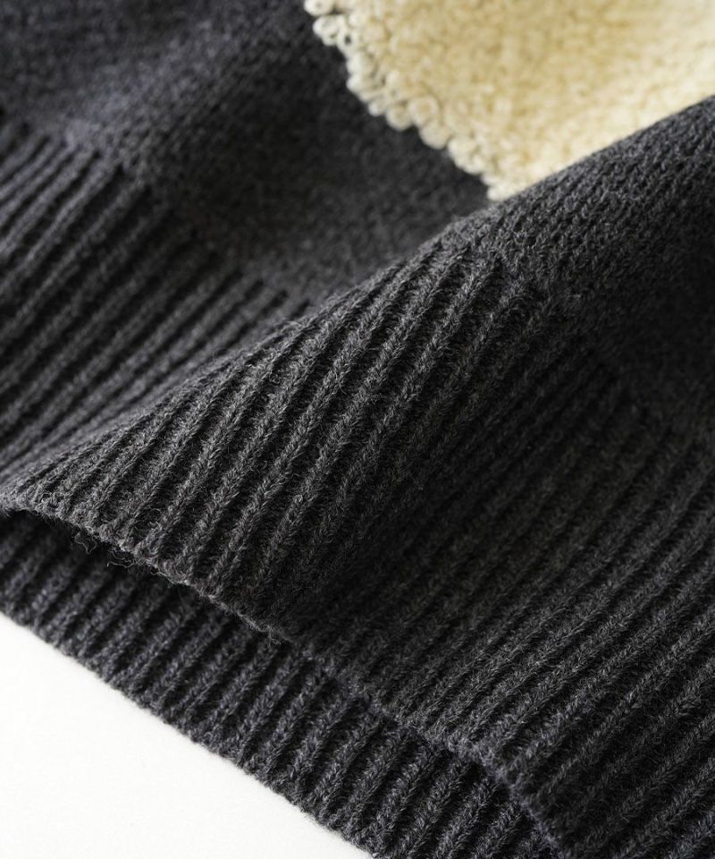 日本 zootie - 貓咪印花短絨拼接毛衣-深灰