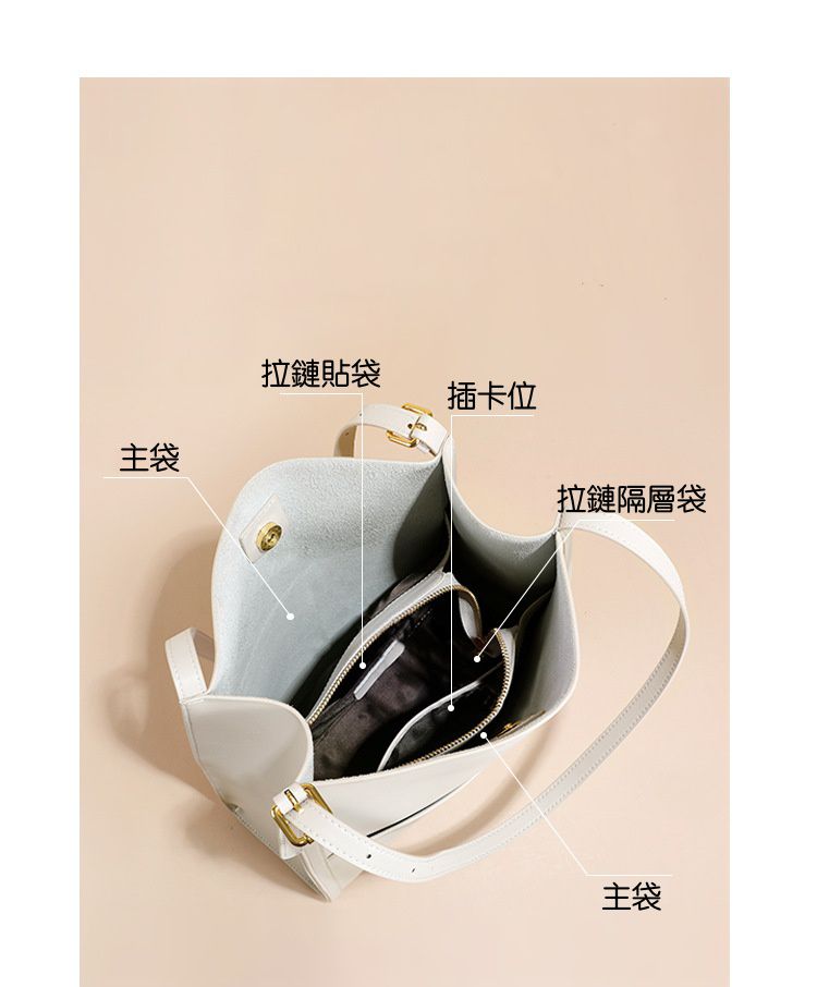 真皮大容量單肩托特包-卡其色 (30x12x31cm)