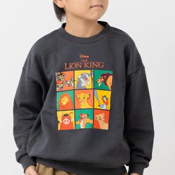 日本 Chil2 - 限量聯名 裏毛印花大學長袖上衣-迪士尼卡通獅子王-灰黑