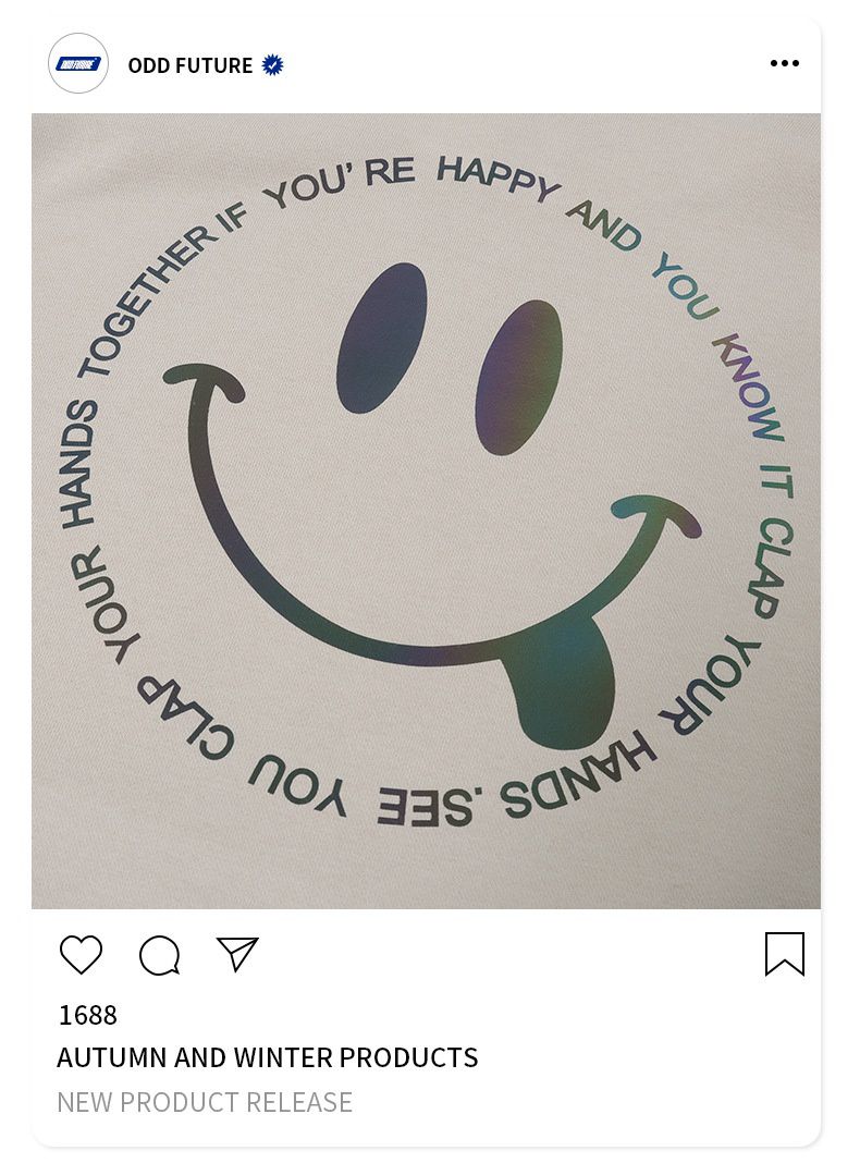 加絨連帽長袖大學T-笑臉-灰色