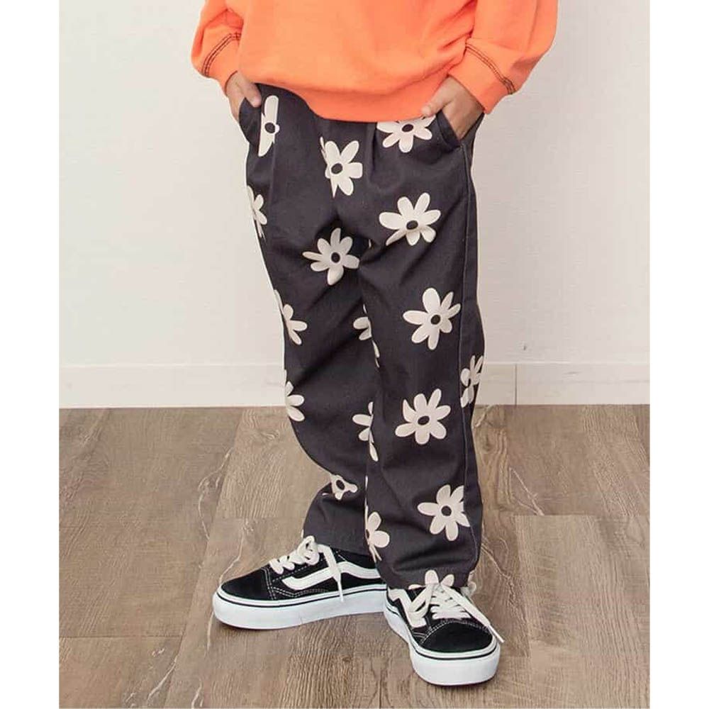 100%棉 品牌經典百搭廚師褲-花朵-炭灰