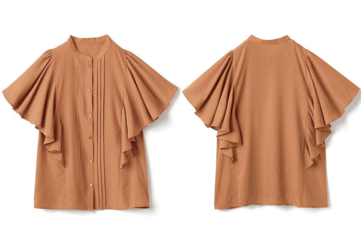 日本 GRL - 優雅層次波浪短袖排釦襯衫-白