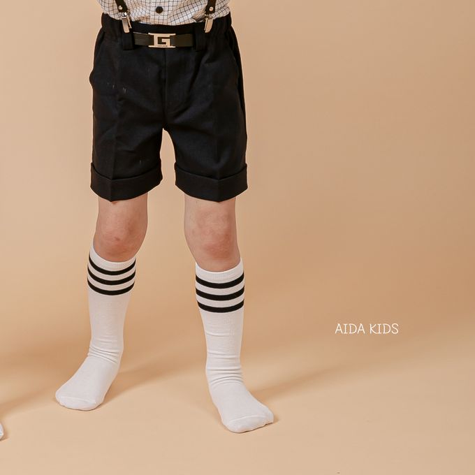 韓國 AIDA - 鬆緊腰裝飾腰帶百搭短褲-黑