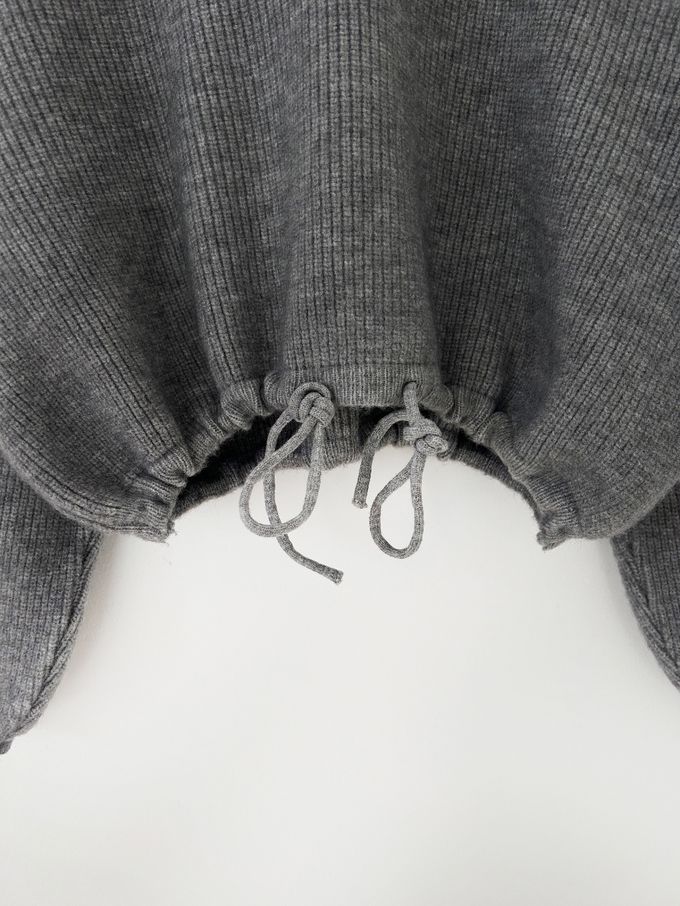 韓國女裝連線 - 連帽抽繩長袖針織上衣-米白 (FREE)