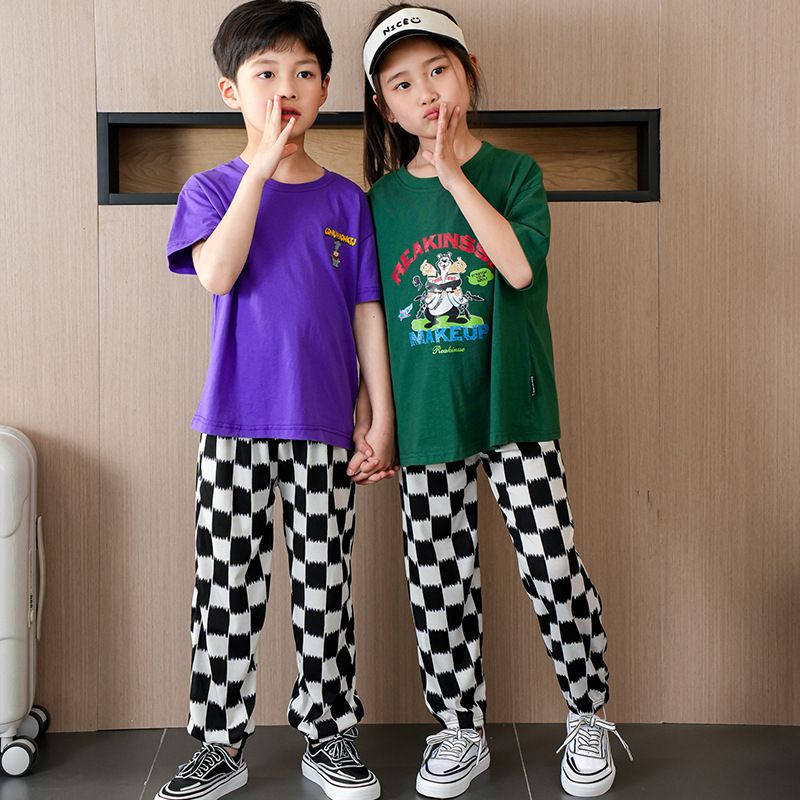 涼感透氣百搭防蚊褲/空調褲-大大格紋-黃色