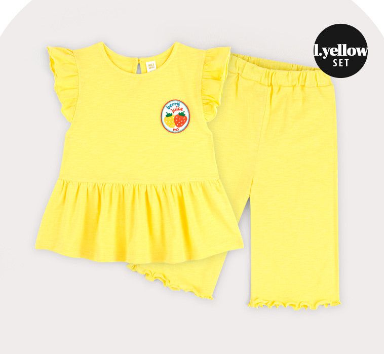 韓國 HEJMINI - 荷葉袖草莓徽章套裝-粉紅