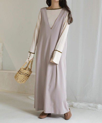 日本 Bou Jeloud - 簡約綁帶V領背心裙-冰河灰