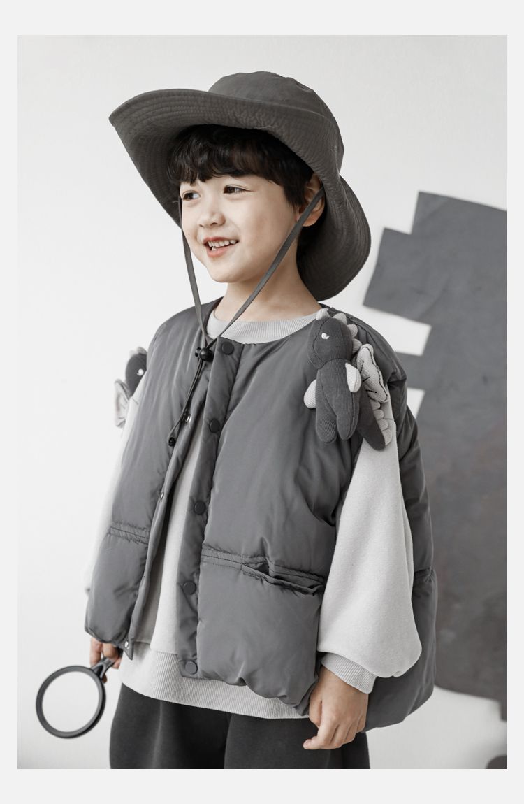 TONGMO - 鋪棉可拆卸玩偶保暖背心-小小恐龍-深灰色