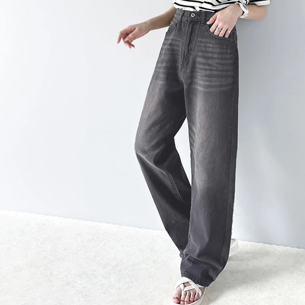 [熱銷NO.1]  厚磅棉混挺版美腿長褲-丹寧刷色黑