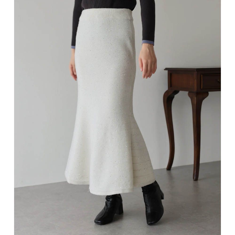 閃耀亮片針織美型魚尾裙-白
