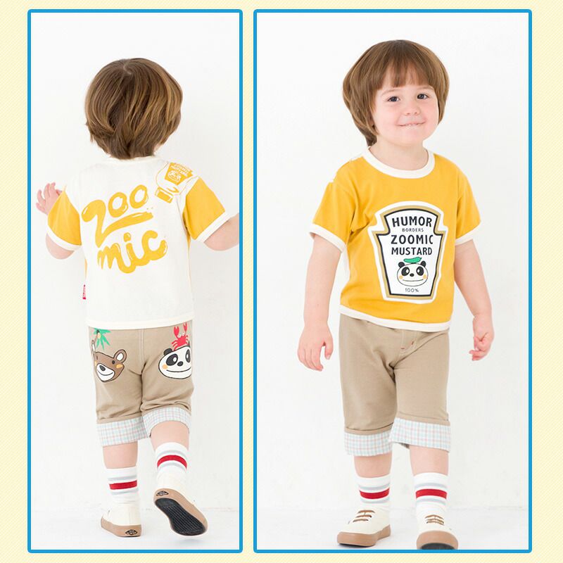 日本 ZOOLAND - 背後醬汁打翻逗趣短袖上衣-芥末醬-黃