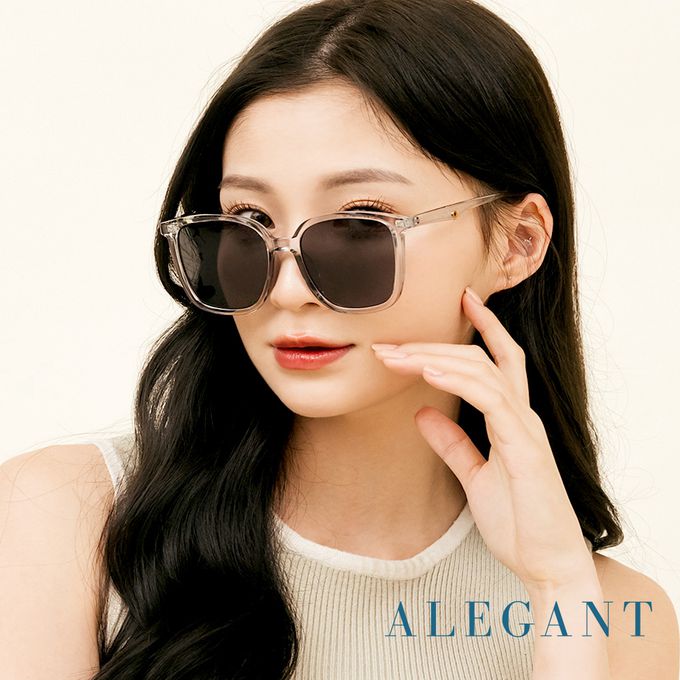 ALEGANT - 晶月灰復古風格輕量橢圓方框墨鏡│UV400太陽眼鏡
