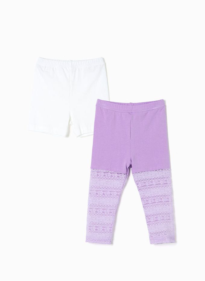 韓國 OZKIZ - (兩件組)內搭長褲短褲組-白X粉-長內搭X1+短內搭X1