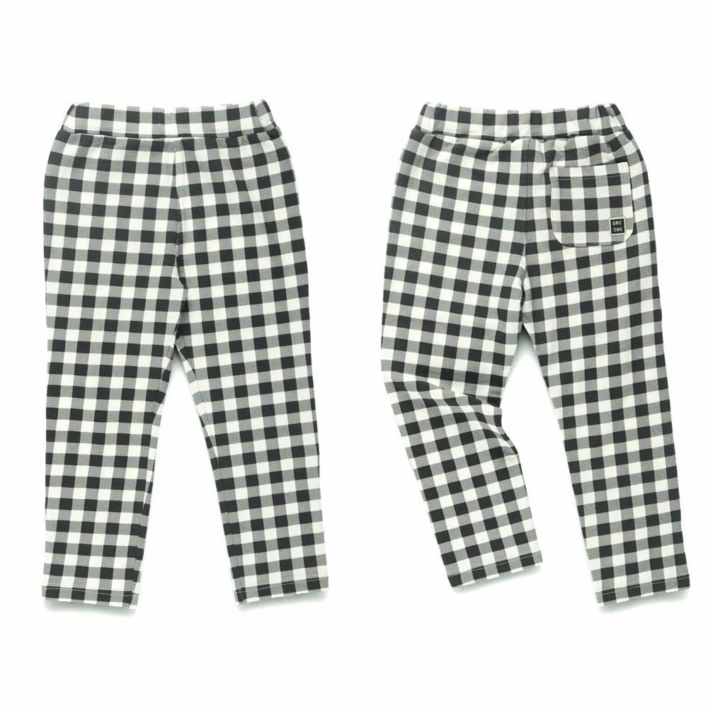 定番超彈力百搭長褲-格子-灰X白