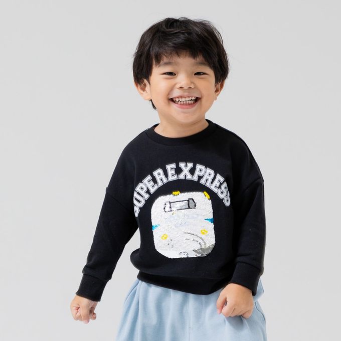 日本 Chil2 - JR新幹線 裏毛長袖上衣-亮片-黑