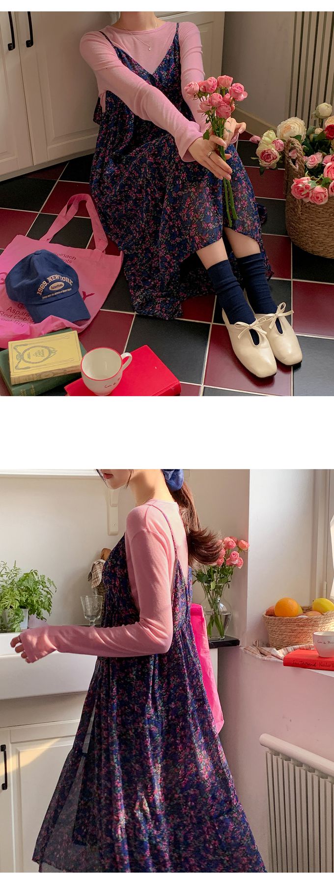 韓國女裝代購 - 搭配必備！極簡薄透長袖上衣-粉 (FREE)