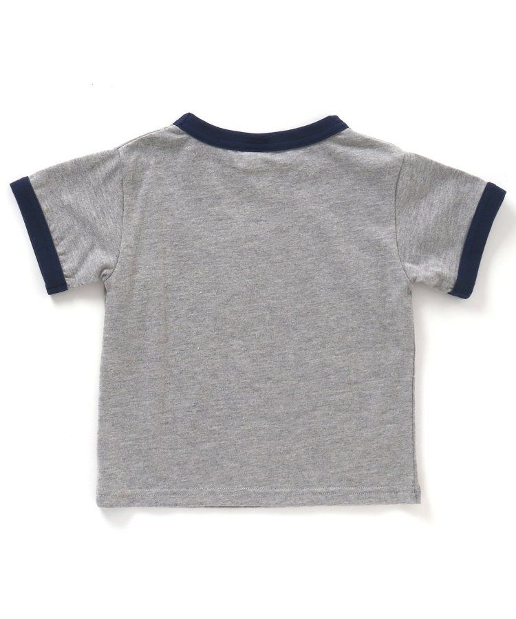 日本 BREEZE - 美式復古印花撞色邊短袖上衣-甜甜圈店-灰