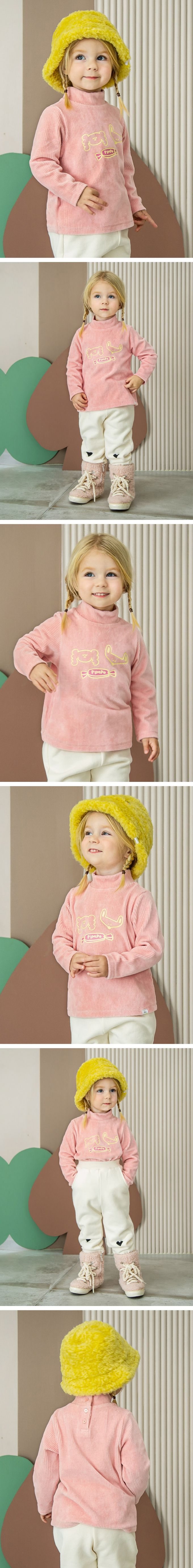 韓國Pimpollo - 手繪動物小領長袖上衣-粉