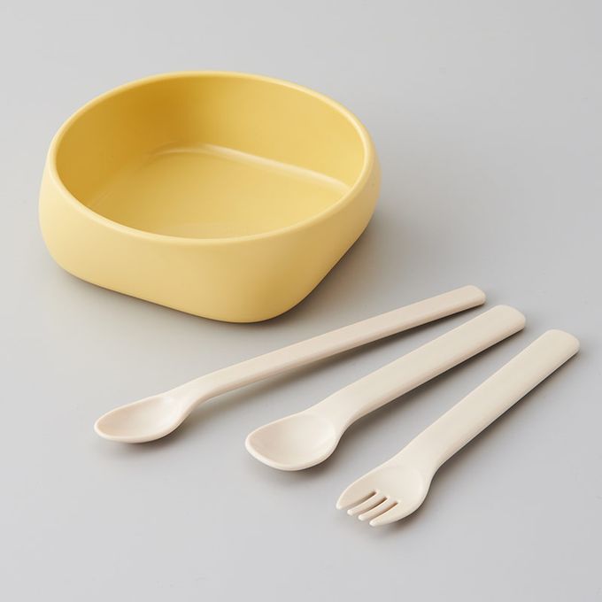 akachan honpo - 四邊有角易舀取！吃得乾乾淨淨 幼兒餐具-香蕉黃