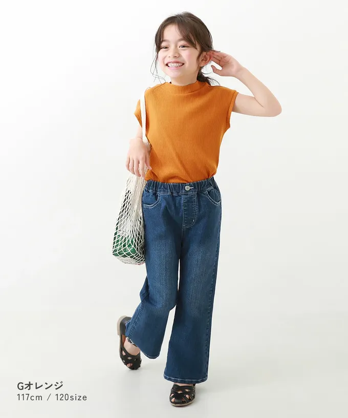 日本 devirock - 甜美羅紋小立領法式袖上衣-亮橘