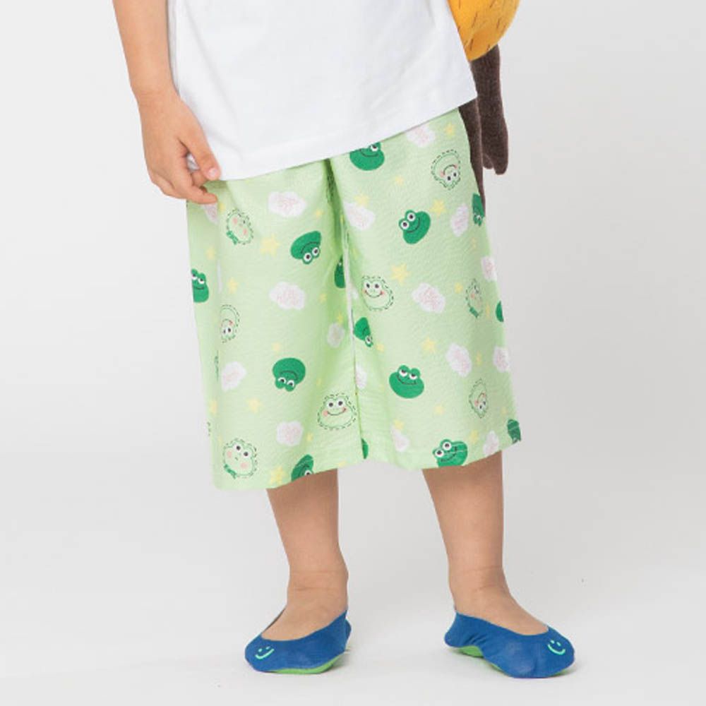 鬆緊腰輕便透氣七分家居褲-青蛙-綠