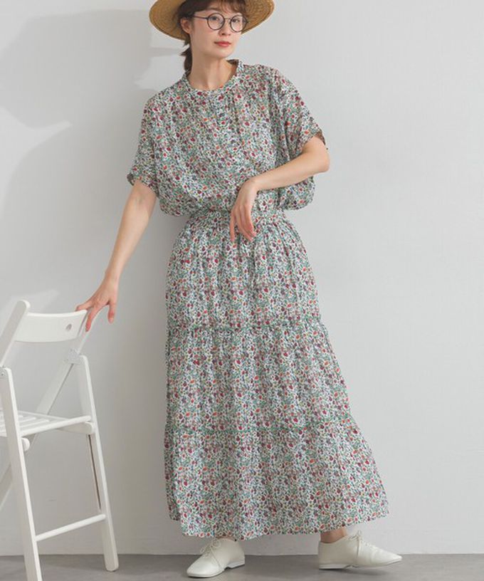 日本 Lupilien - 100%印度棉 華奢滿版印花分層長裙-紅系