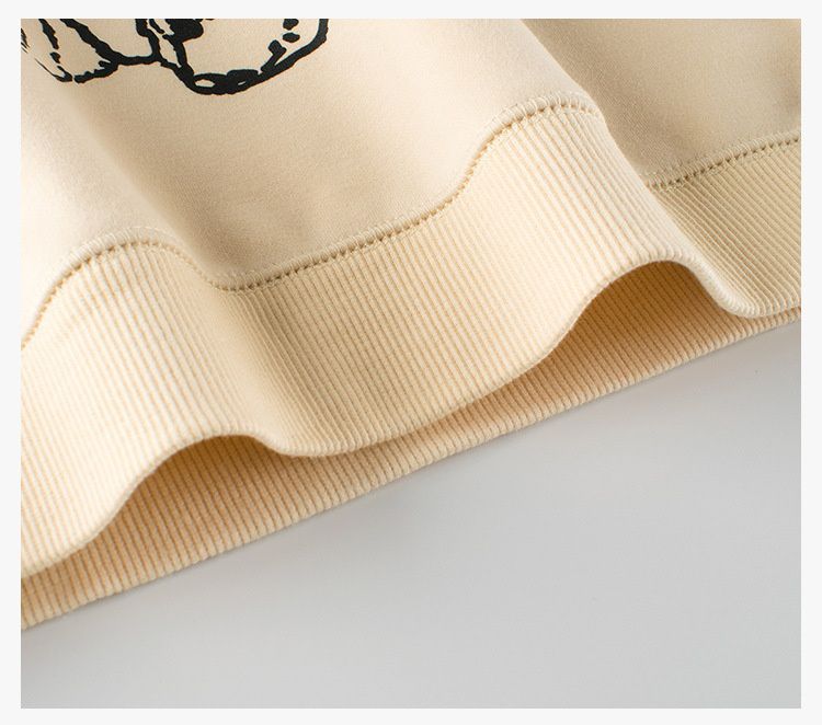 (大童)加絨圓領長袖上衣/大學T-愛心玩偶熊-杏色