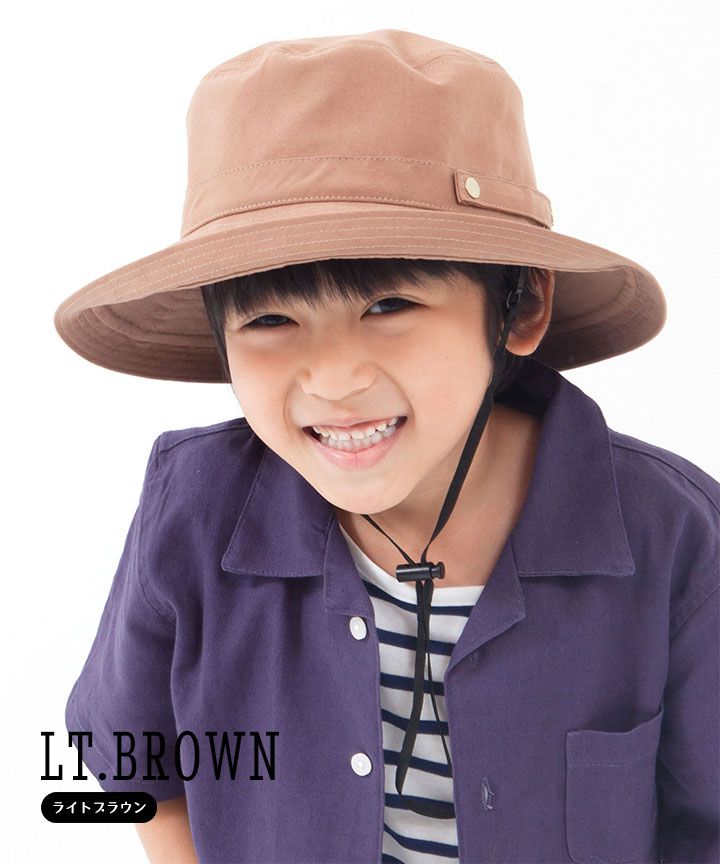 日本 irodori - 【irodori】抗UV可捲收遮陽帽(附防風帽帶)-兒童款-橄欖綠 (54cm)-純棉