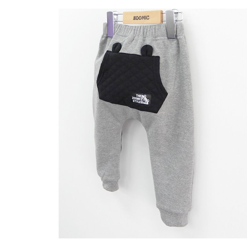 日本 ZOOLAND - 印花拼接長褲(裏毛)-屁屁口袋-灰