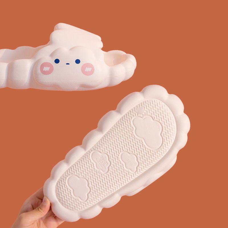 塑膠厚底雲朵室內拖鞋-害羞雲朵-黑色