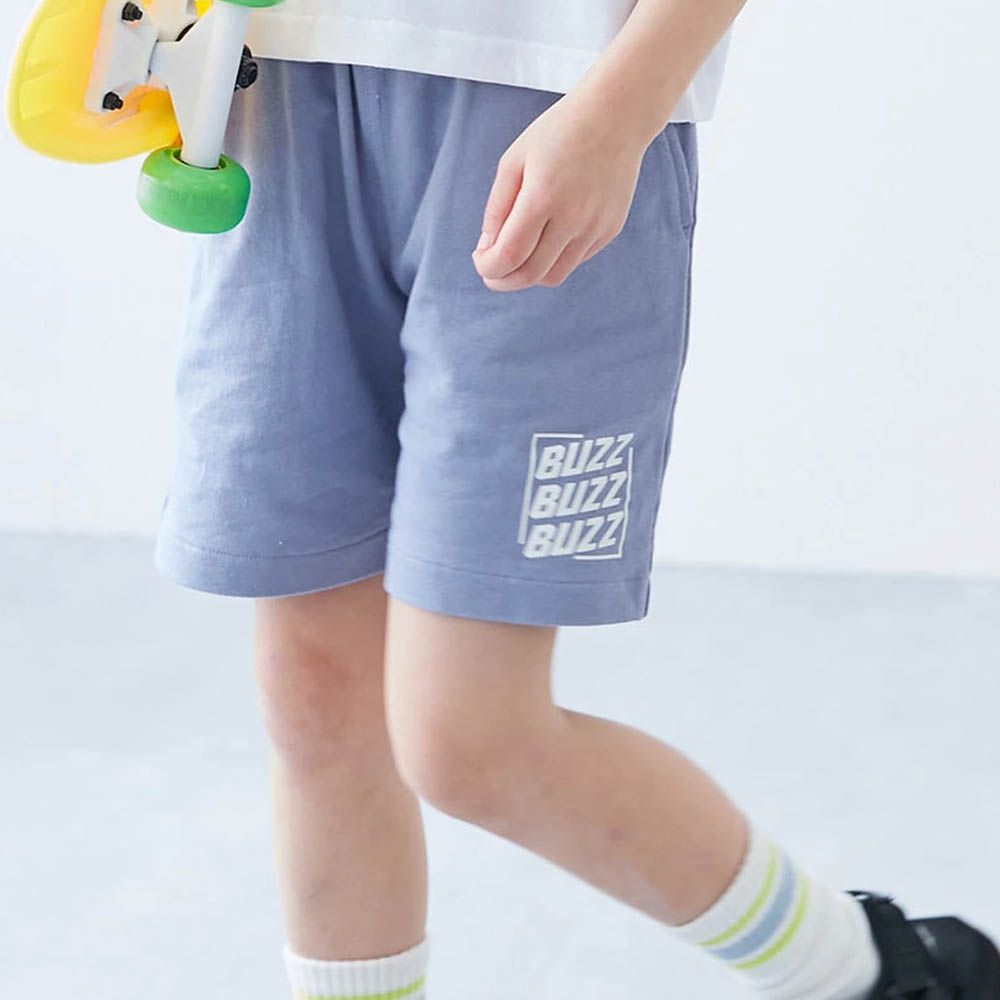 夏日印花純棉寬版短褲-BUZZ-淺藍紫