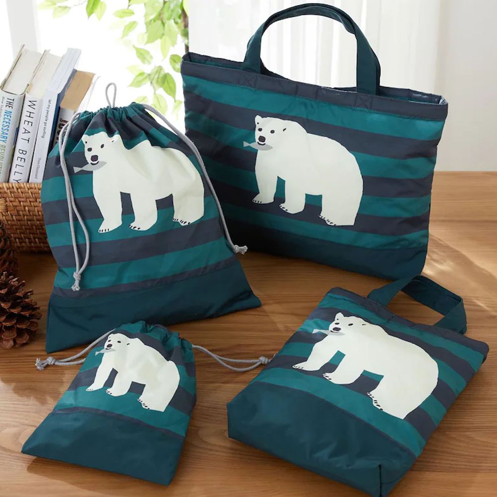日本千趣會 - 撥水加工 多功能上學提袋四件組-北極熊-藍綠