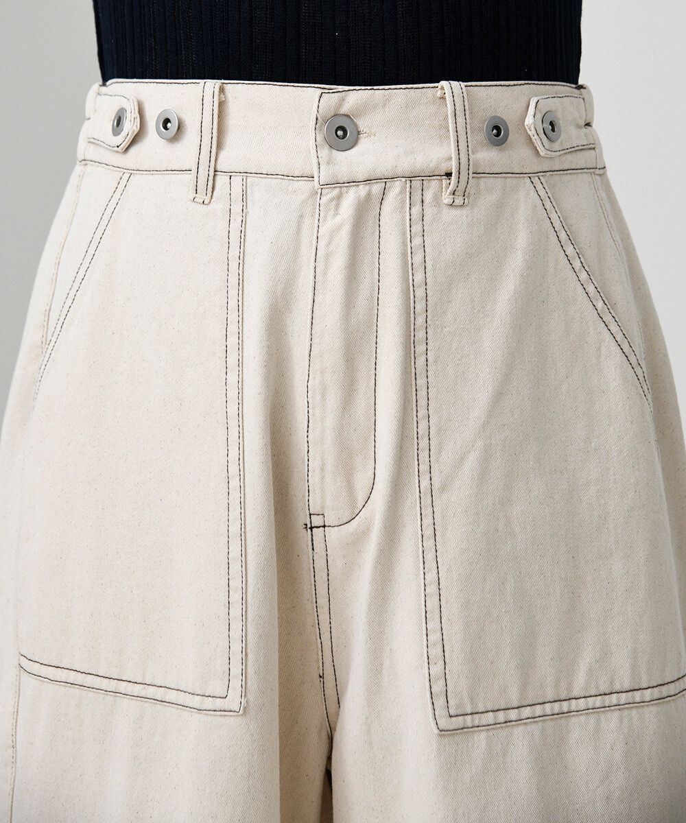 日本 Bou Jeloud - 配色線條柔軟純棉寬褲(可調腰圍)-黃