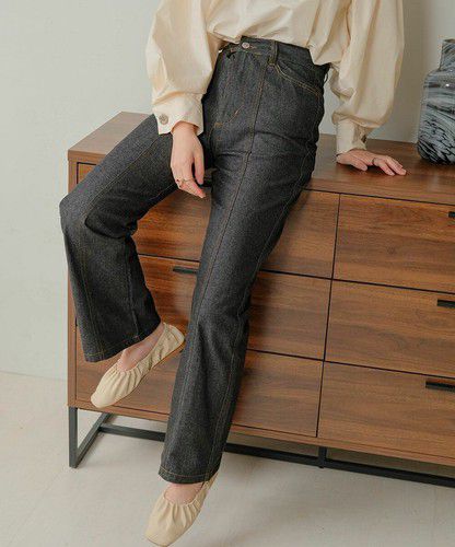 日本 Bou Jeloud - 丹寧修身美腿長褲-黑