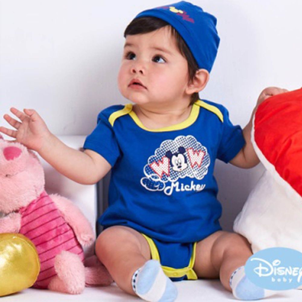 麗嬰房 Disney - Baby 雲朵米奇包屁衣附嬰兒帽-寶藍