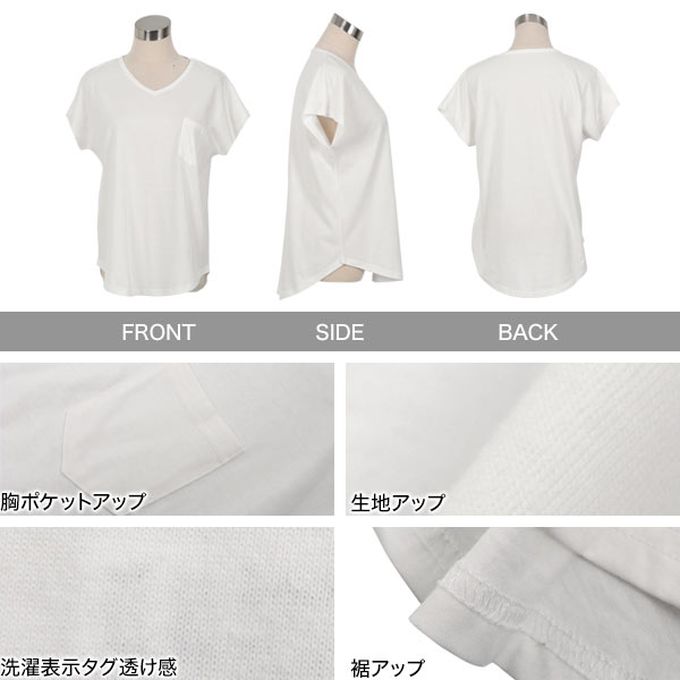 日本 Kobe Lettuce - 抗透汗 純棉V領口袋修身短袖上衣-海軍藍