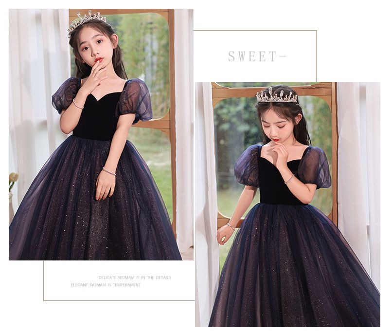 桃心領公主泡泡袖雙色網紗禮服-紫+粉