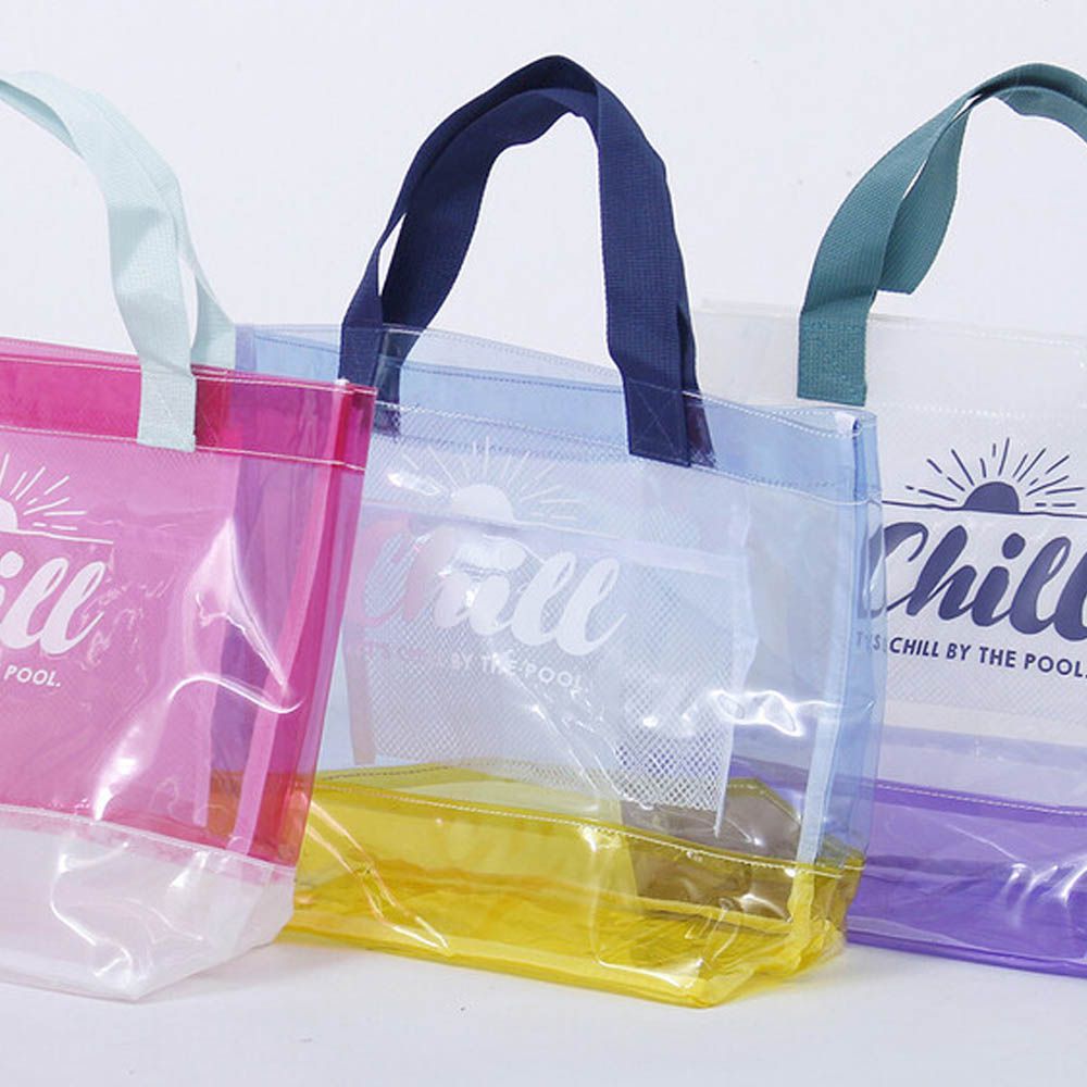 撞色果凍系PVC玩水托特包-藍x黃 (26x30x15cm)