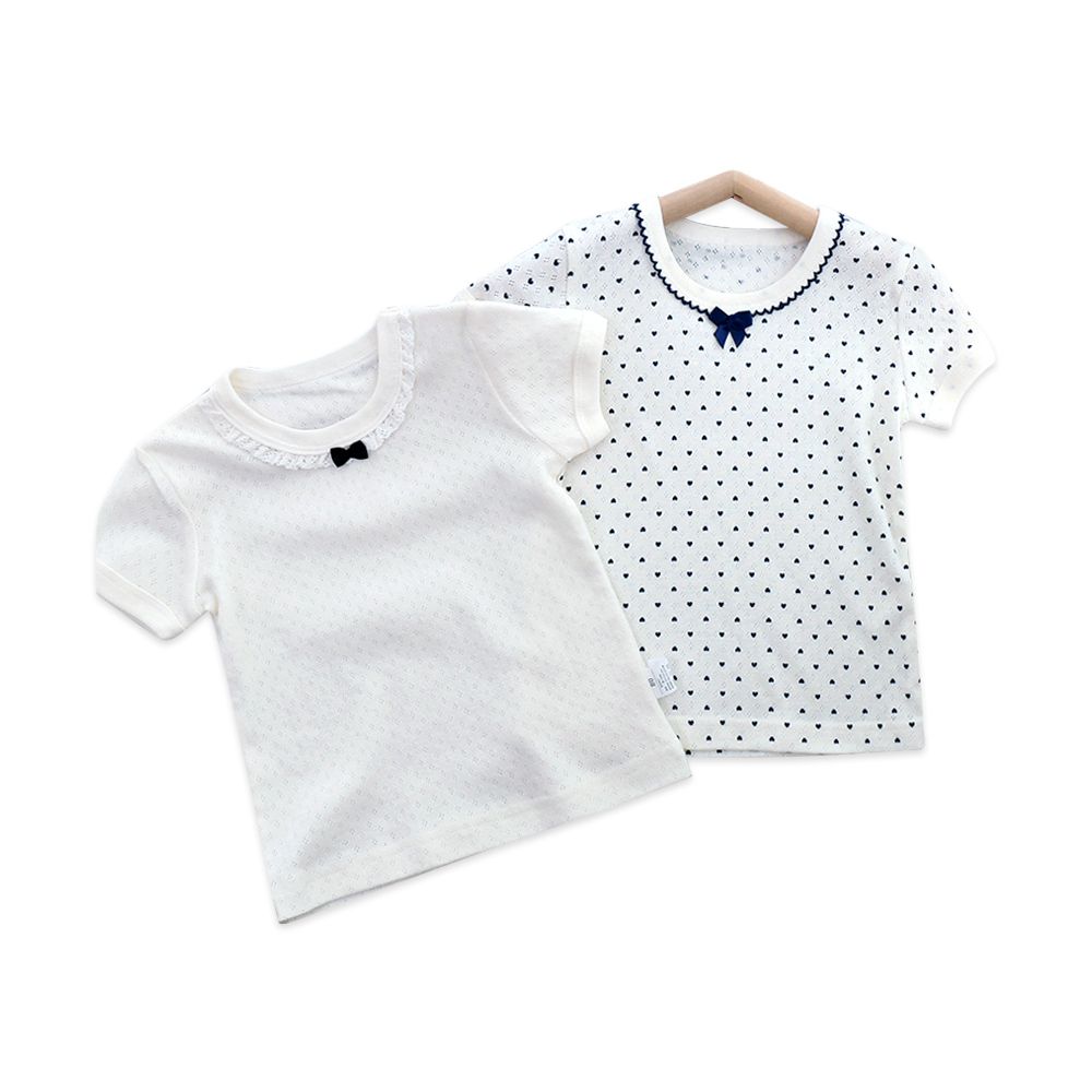 JoyNa - 2件入-兒童短袖上衣 棉質兒童T恤-純色小愛心
