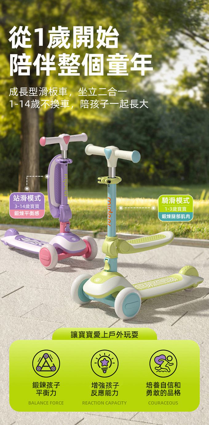 MiDeer - 二合一可摺疊兒童滑板車(星空紫)
