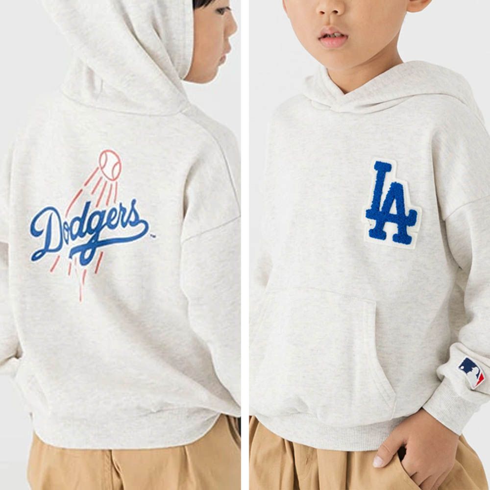 MLB聯名 立體刺繡連帽長袖上衣-洛杉磯道奇-燕麥